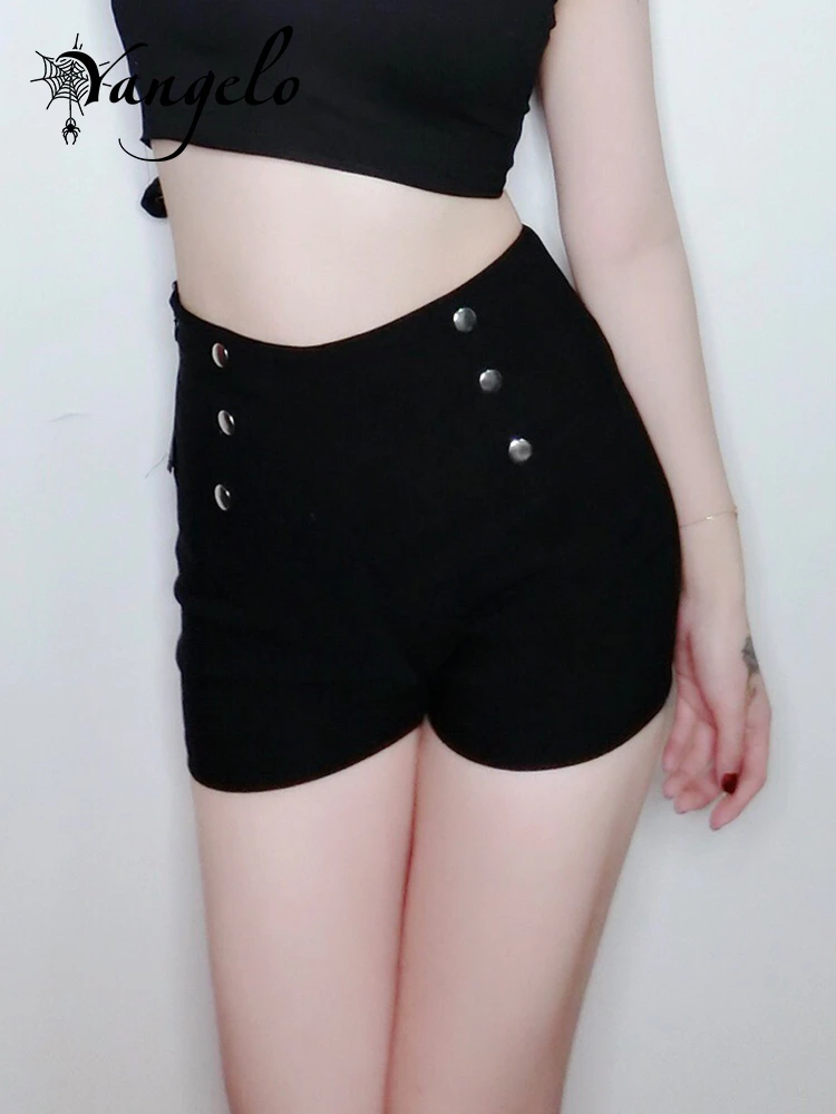 Pantalones cortos ajustados de cintura para mujer, Shorts informales sólidos con cremallera lateral, botón Tumblr Hipster|Pantalones cortos| -