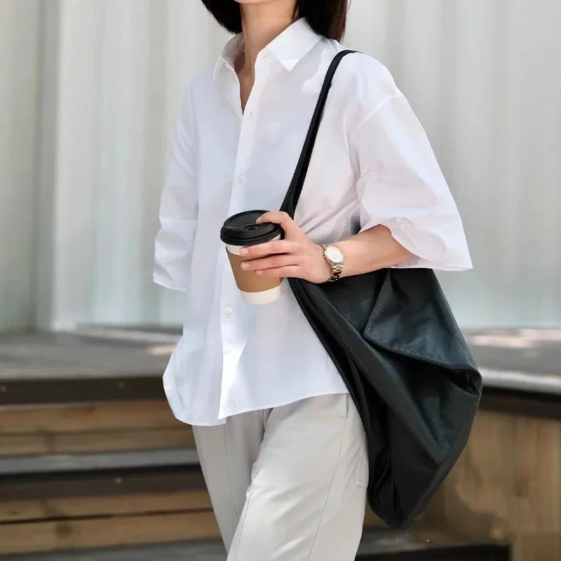 

New Style Commuter Bat Mid-sleeve Poplin Fresh Women White Shirt