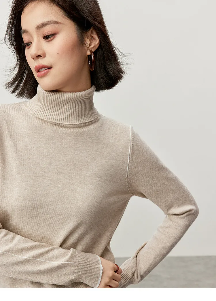 Turtleneck Sweater oats    Women’s wool blend long sleeves pullover knitted Tops for woman Winter soft warm Jumpers Womens sweaters in beige  #W43E56257