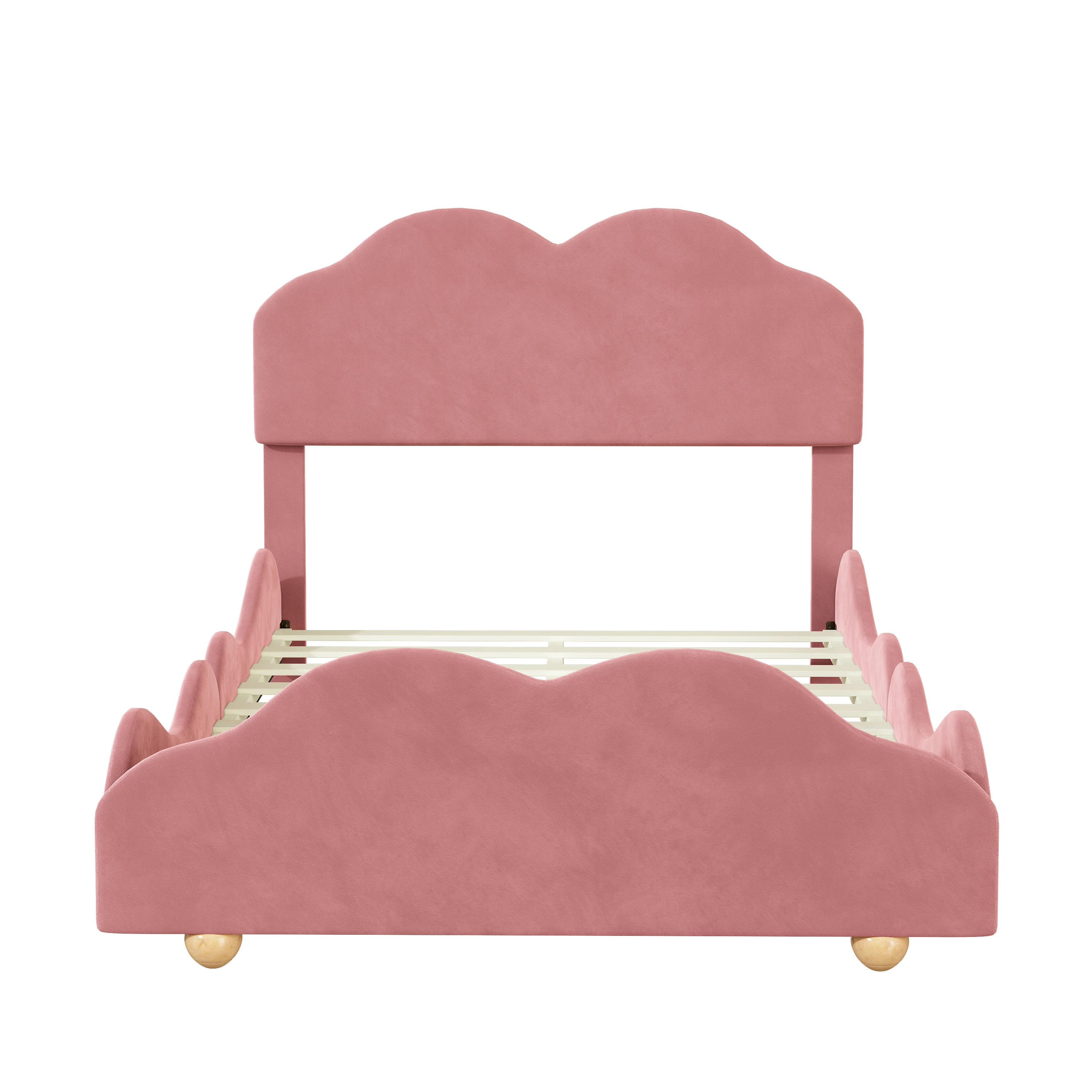 

Full Size Upholstered Platform Bed with Cloud Shaped bed board, Dark Pink