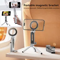 Foldable Magnetic Phone Tripod Holder, 360° Rotating Portable Stand For iPhone Samsung Travel Video Shooting Desk Plane /Train