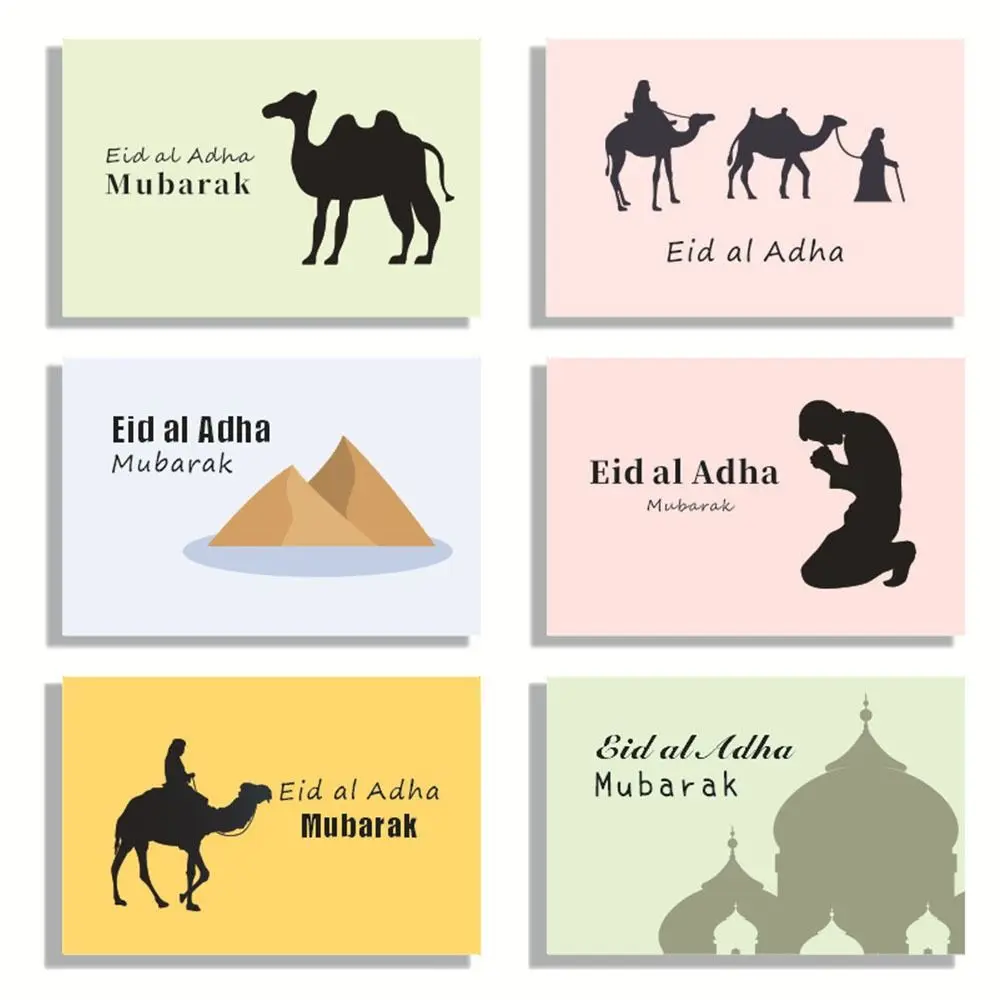 

6Pcs Eid Mubarak Cards With Envelopes Set Family Muslim Gifts Eid Greeting Cards Festival Ramadan Eidi Envelopes