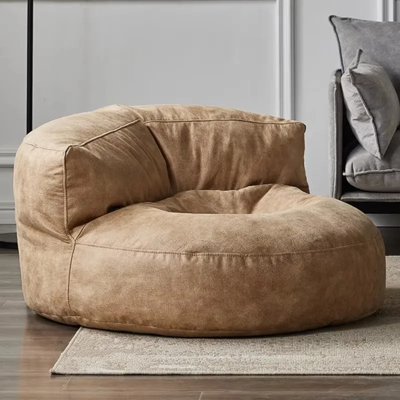 OTAUTAU Single Sofa Cover Faux Suede Leather Lazy Bean Bag Sac Pouf Chair No Filler Beanbag Corner Seat Recliner Couch SF004
