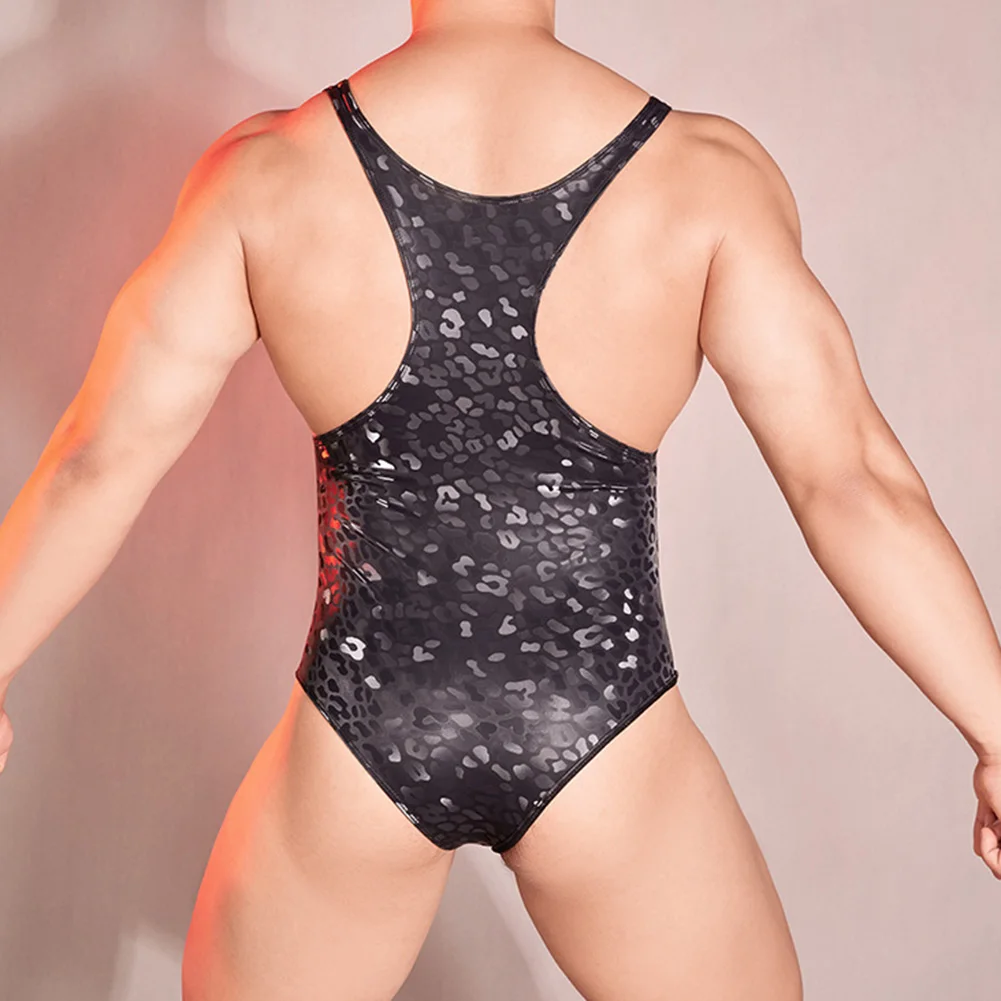 Men Sexy Bodysuit High Slit Thong Leotards Tank Tops Gym Singlet Y-Back Muscle Vest Underwear Erotic Lingerie Seductive Leotard