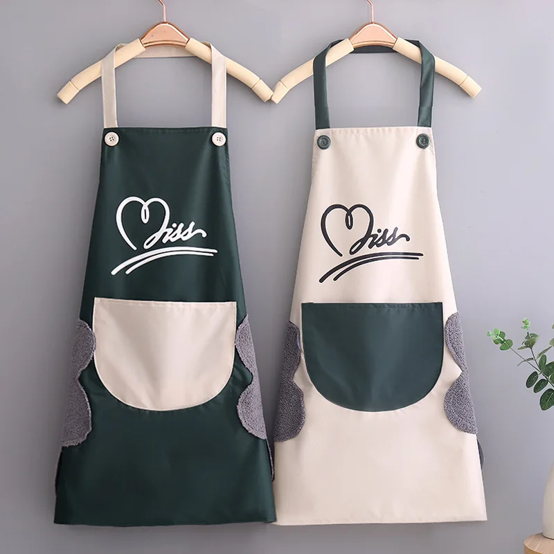 

Household Waterproof Hand-wiping Kitchen Apron Heart Love Waterproof Polyester Apron Adult Bibs Home Aprons Kitchen Accessory