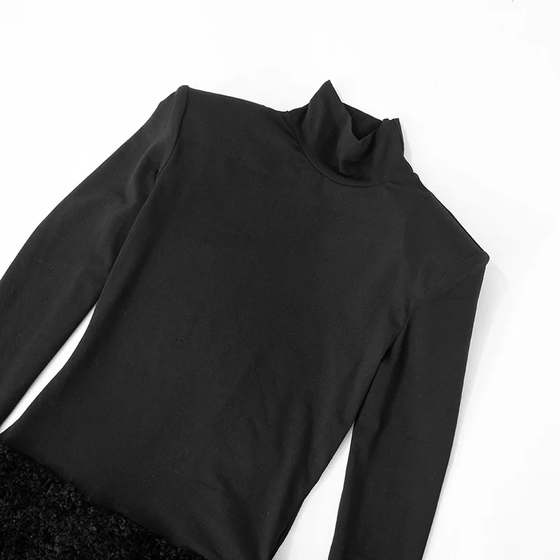 Vestido mini de cuello alto con mangas largas y peludo para mujer, cintura alta, elegante, para fiestas y ocasiones especiales, 2025