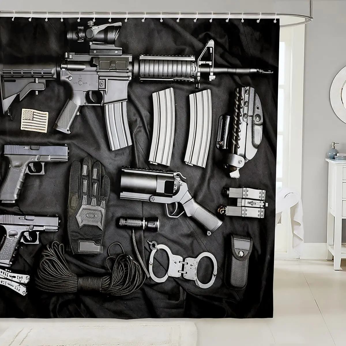 Gun Shower Curtains Pistol Rifle Submachine Gun Sniper Shotgun