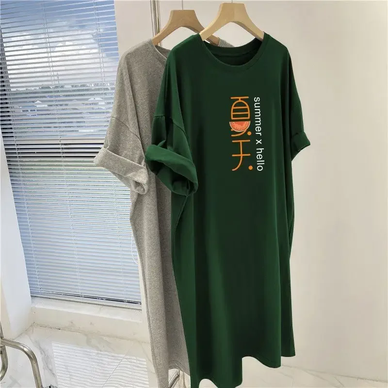 

Refreshing New 2024 Summer Holiday Women Tunics Casual Oversized Short Sleeve Printed Long T-shirt Female Basic Loose Top