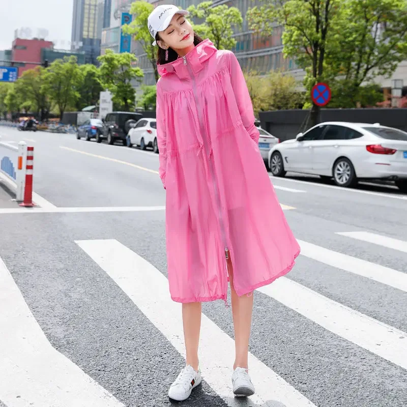 

Oversized Summer Hooded Long Trench Coat Long Sleeve Jacket Sun Protection Sunscreen Lace-ups Outdoor Sweatshirts Korean Coats