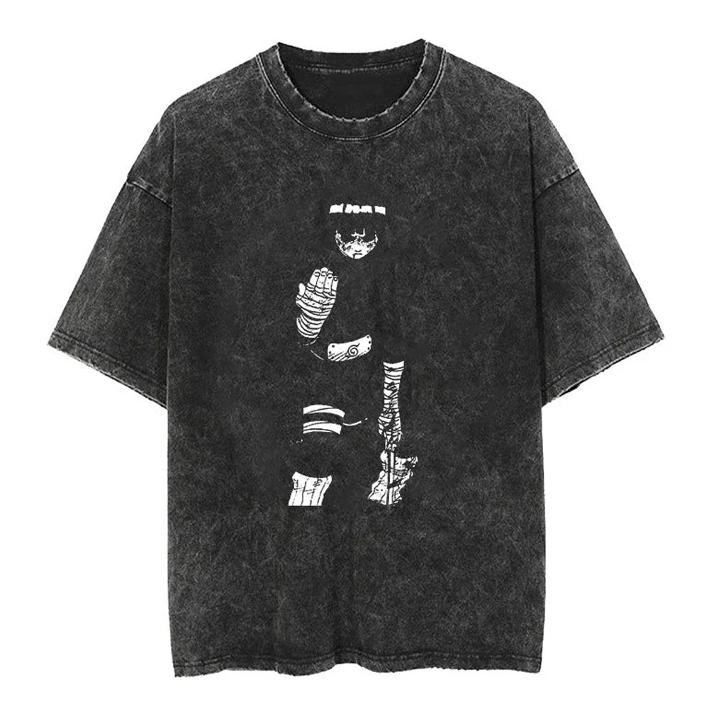 Men Streetwear Tshirt Japanese Naruto Anime Graphic T-Shirt Cotton Harajuku Washed T Shirt Summer Hip Hop Tops Tees Black