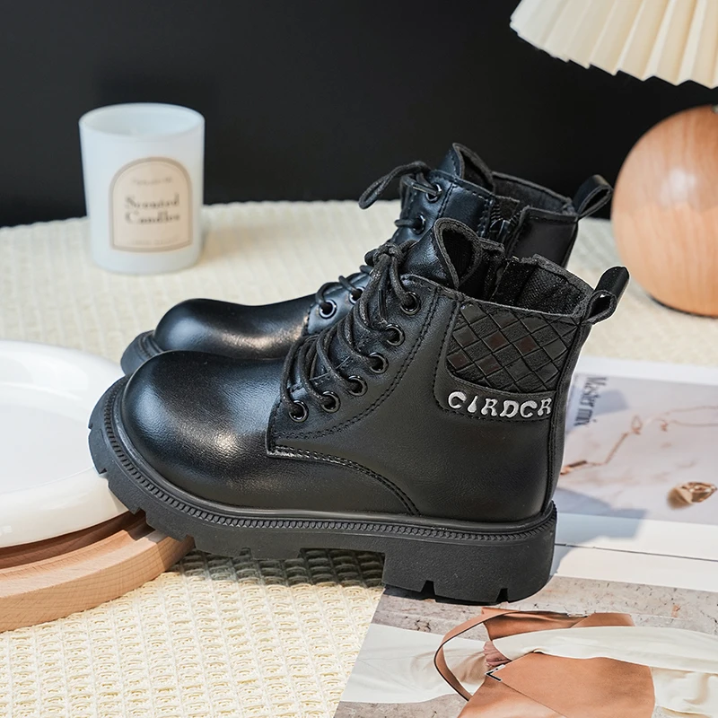 Baby Girls Autumn/Winter Fashionable Round Toe Soft Thick Sole Elegant and Cute Kids Mid-calf Boots Retro Zipper Short Boots