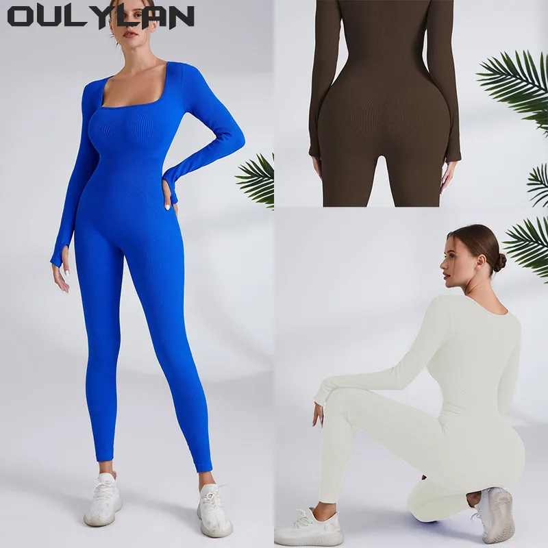 

Oulylan Boilersuit Women Tracksuit Jumpsuit Gym Workout Yoga Clothes Fitness Long Sleeved One Piece Sports Jumpsuit Sexy Tight