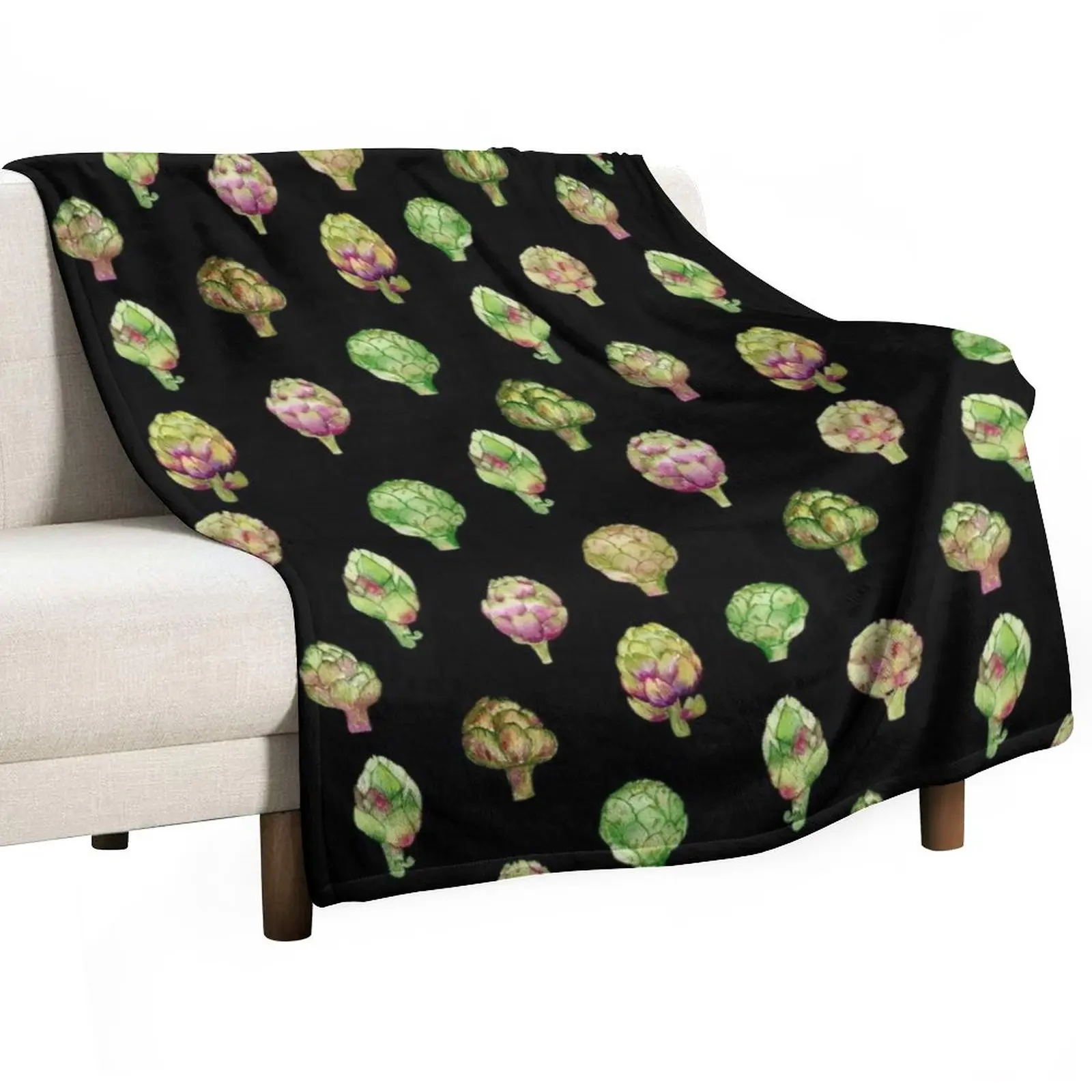 

Artichoke on black watercolor pattern Throw Blanket Luxury Brand Blanket Luxury St Blanket