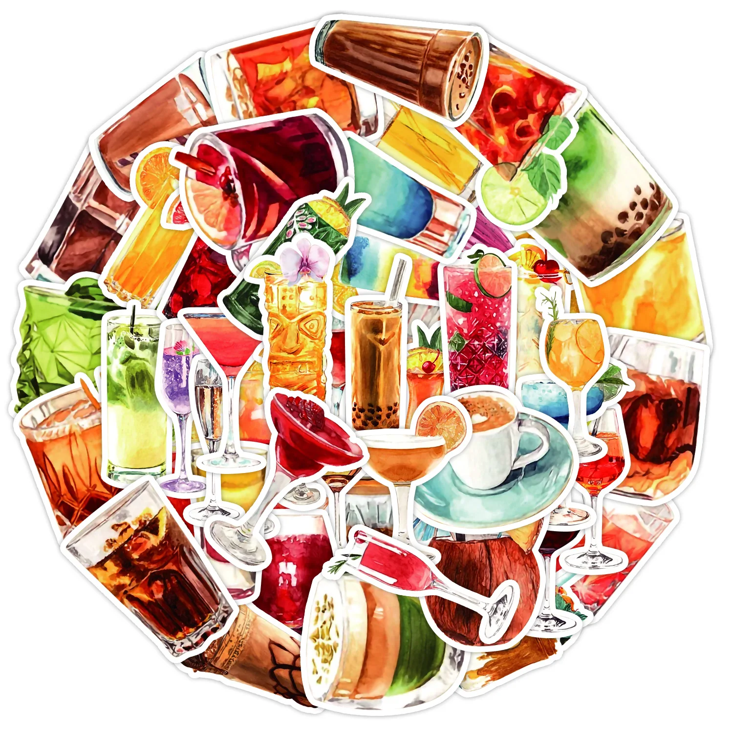 

50pcs Watercolor Cocktail Graffiti Car Cup Computer Decoration Notebook Waterproof Sticker