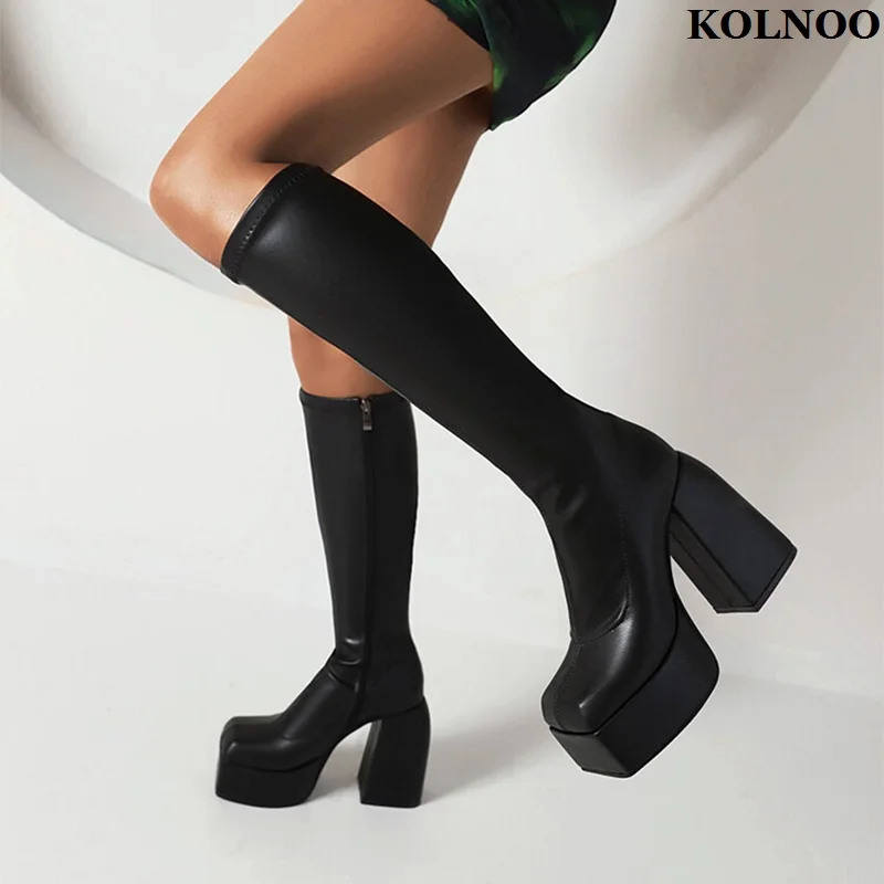 

Женские ботинки ручной работы Kolnoo на толстом каблуке 12 см, полусапожки из искусственной кожи на платформе, сексуальная женская вечерняя модная обувь для выпускного вечера