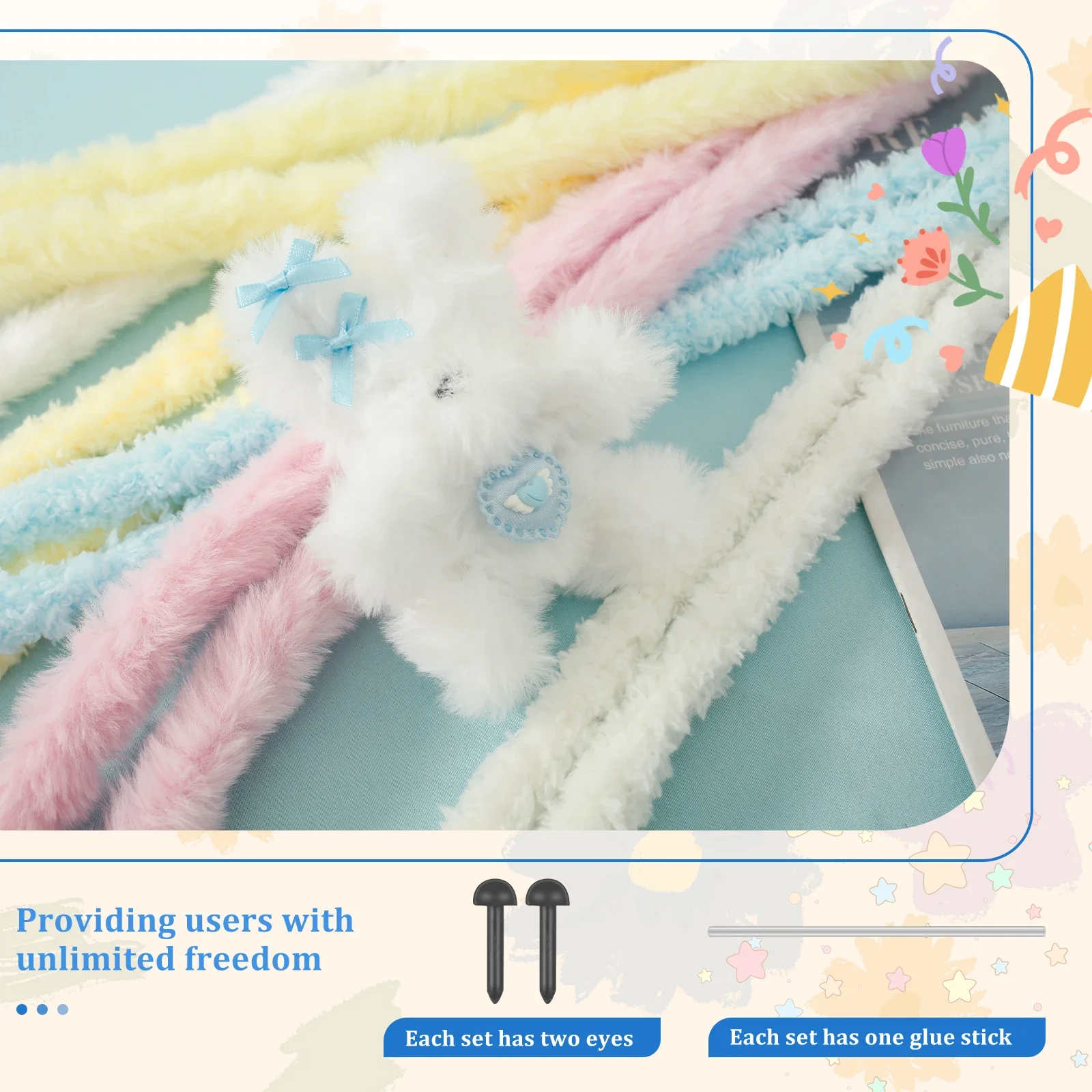 6 Pcs Bear Pipe Cleaners Craft Kit with Decorative Accessories (Eyes/Nose/Beads) Plush Pipe Cleaner Set Soft Kids Crafting Set