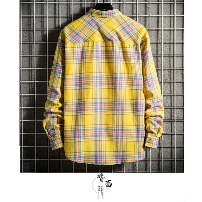 Autumn Men's Fashion Cotton Long sleeved Shirt Youth Fashion Soft Casual Plaid Top Men's Shirt