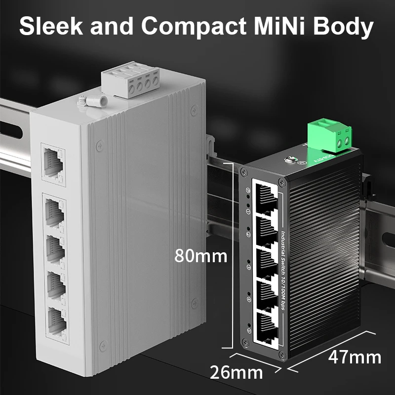 Industrial Ethernet Network Switch GoodTop 5 Port 100Mbps Industrial Switch 10/100M Mini Industry Ethernet Network Switch DIN Rail Mounted Plug and Play