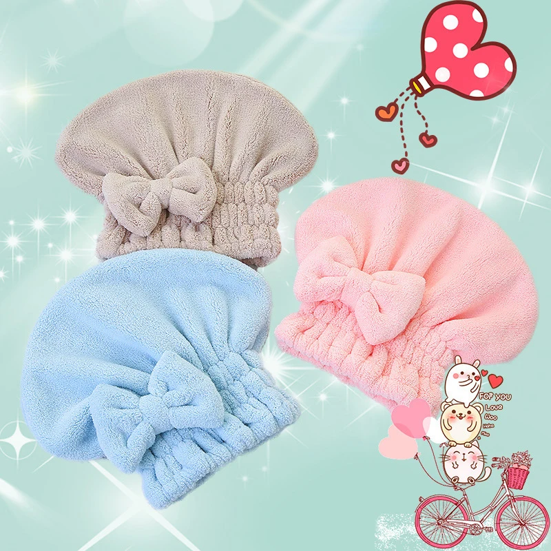 

Coral Velvet Towel Care Cap With Elastic Band Super Absorbent Hair Towel Wrap Drying Hair Hoop For Women Bathroom Accessories