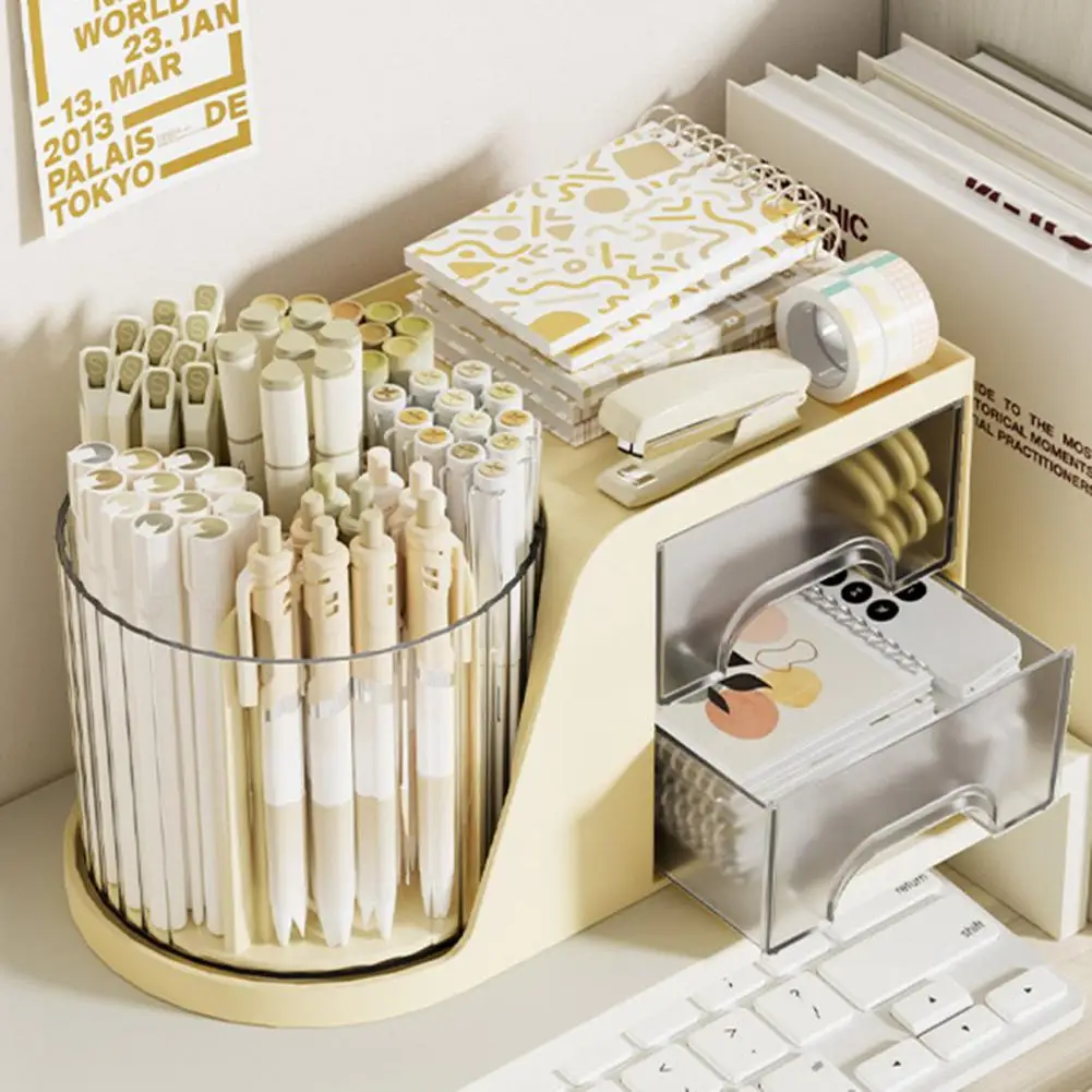 

Drawers Desk Organizer Transparent Rotating Desk Organizer with 2 Drawers 4 Compartments Capacity for Office Home Storage Pencil