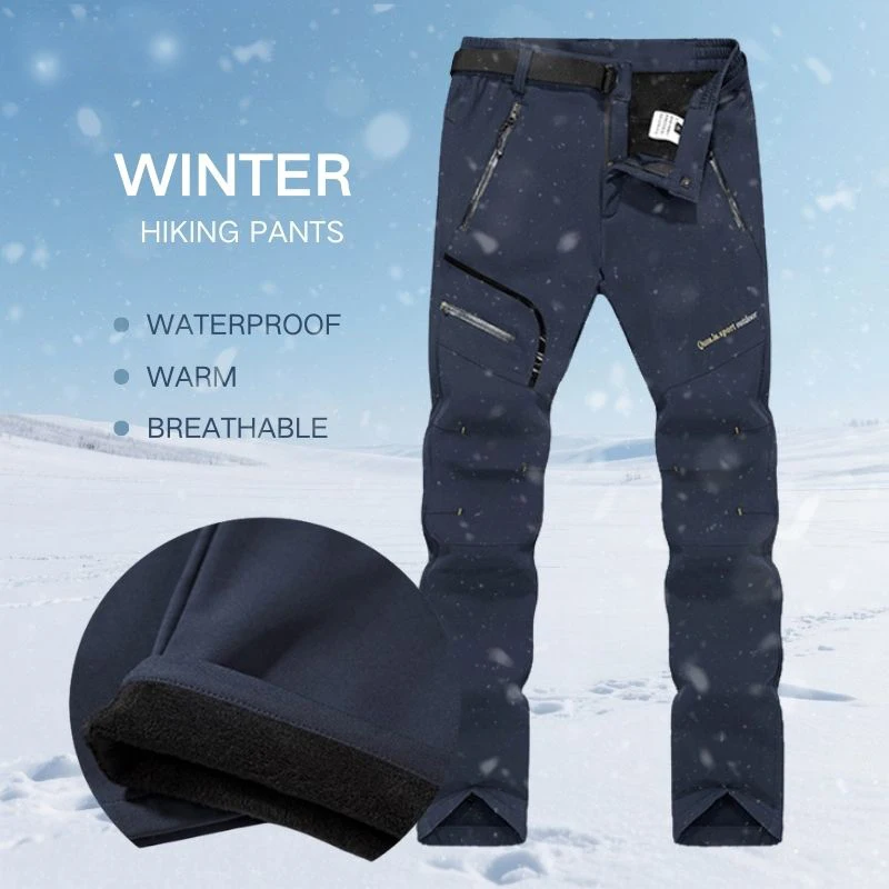 TRVLWEGO Men's Snow Trekking Pants Waterproof Camping Winter Outdoor Hiking Mountain Softshell Warm Thickening Trousers