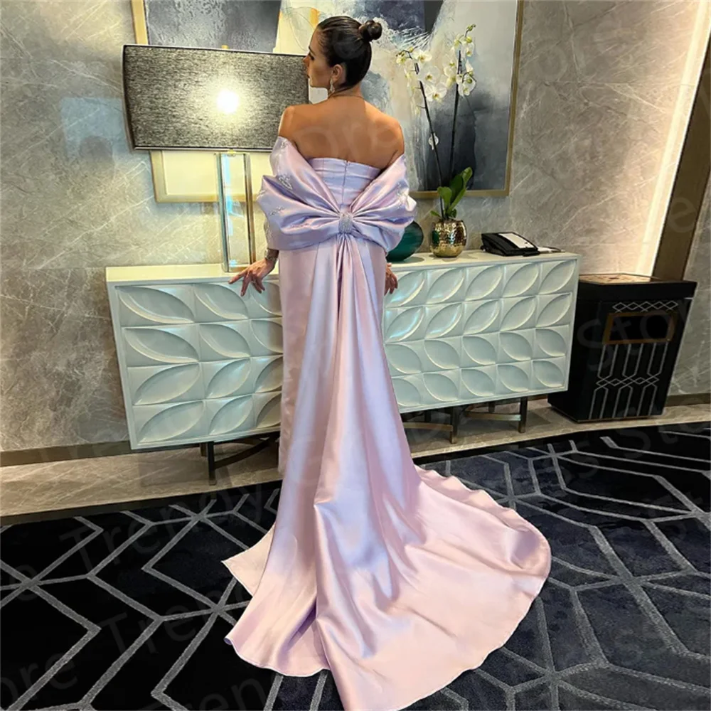 

2024 Exquisite Pink Mermaid Prom Dress With Bow Cape Beaded Strapless Satin Women Evening Formal Party Gowns Dubaiفساتين سهره