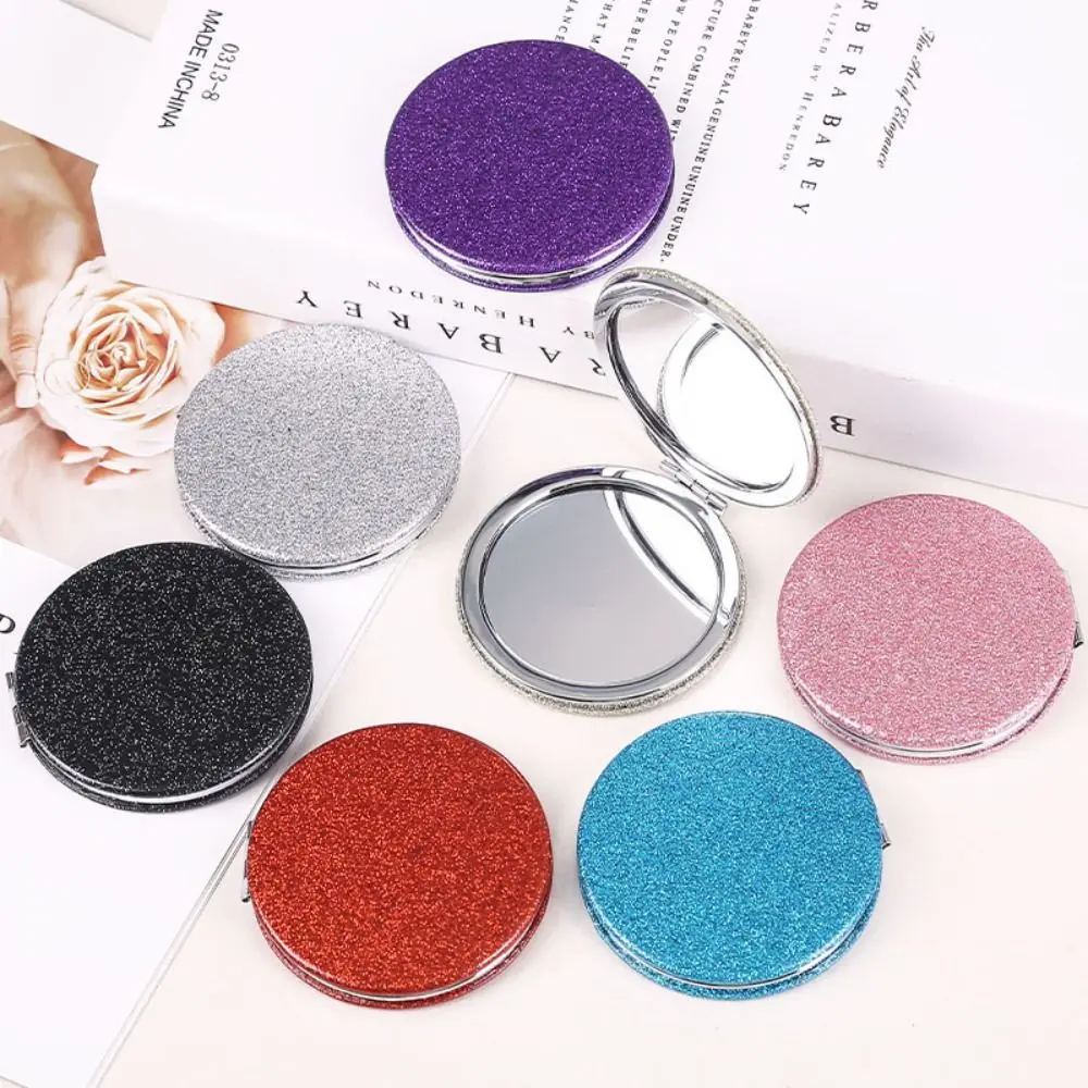 New Portable Glitter Round Makeup Mirror Hand Pocket Folding Cosmetic Mirror Double Face Make Up Mirror Hair Styling Accessories makeup mirror white and blue porcelain pocket mirrors compact folded portable mini round hand mirror makeup vanity make up tools