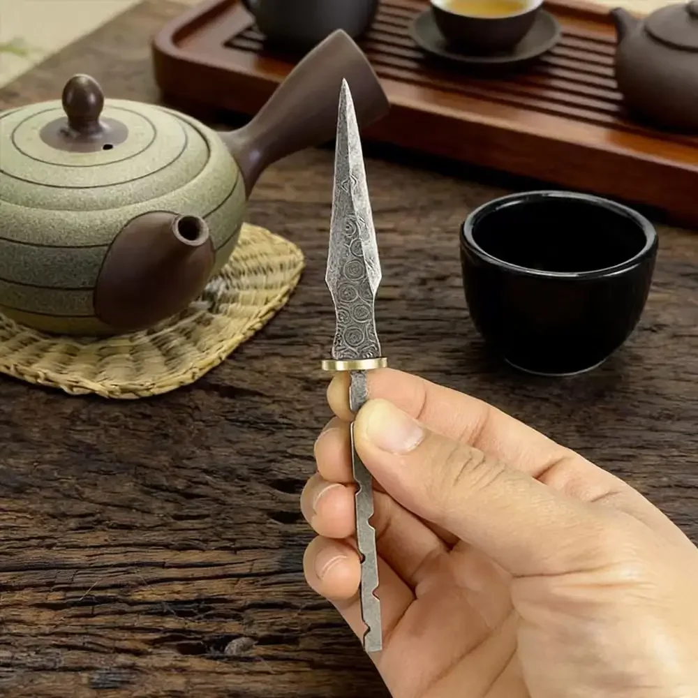 진짜 다마스커스강 푸얼차 니들 커터 블랭크 DIY 스테인리스 스틸 손잡이 차 칼