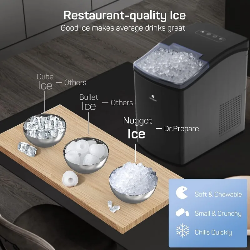 Dr.Prepare Countertop Nugget Ice Maker, Pebble Ice Machine, Produces Ice in  8 Mins, 40 lbs Per Day, 3.2L Large Water Tank - AliExpress