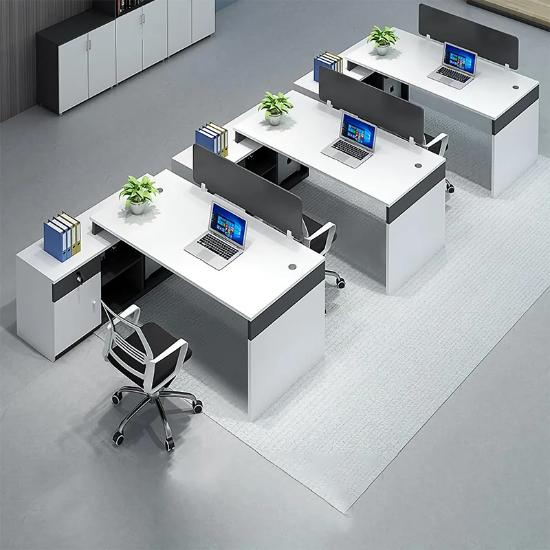 Mesa L Shape White Luxury Office Table Set 4 Person Seater Executive Computer Modular Staff Office Cubicle Workstation Desk