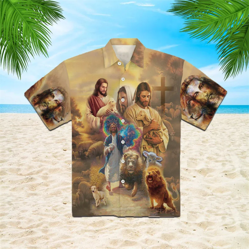 thumbnail image 1 of Jesús es mi Salvador Jesús me ama Camisas hawaianas Camisas de moda para hombre y mujer Camisas de playa geniales Camisas florales geniales de verano Ropa, 1 of 5