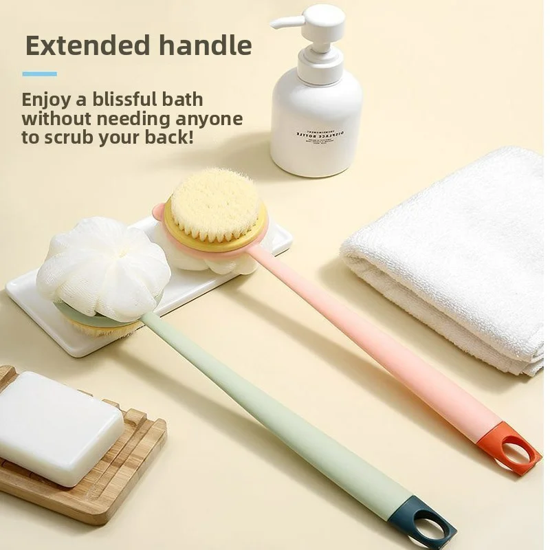 Bath Brush for Back Body Long Handle Bath Brush 2-in-1 Bath Ball Towel Double-sided Back Rub Bath Shower Sponge