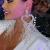 Stonefans New Feather Exaggerated Heart Earrings Dangle Bridal Wedding Designer Large Crystal Hanging Earrings Prom Jewelry Club 1