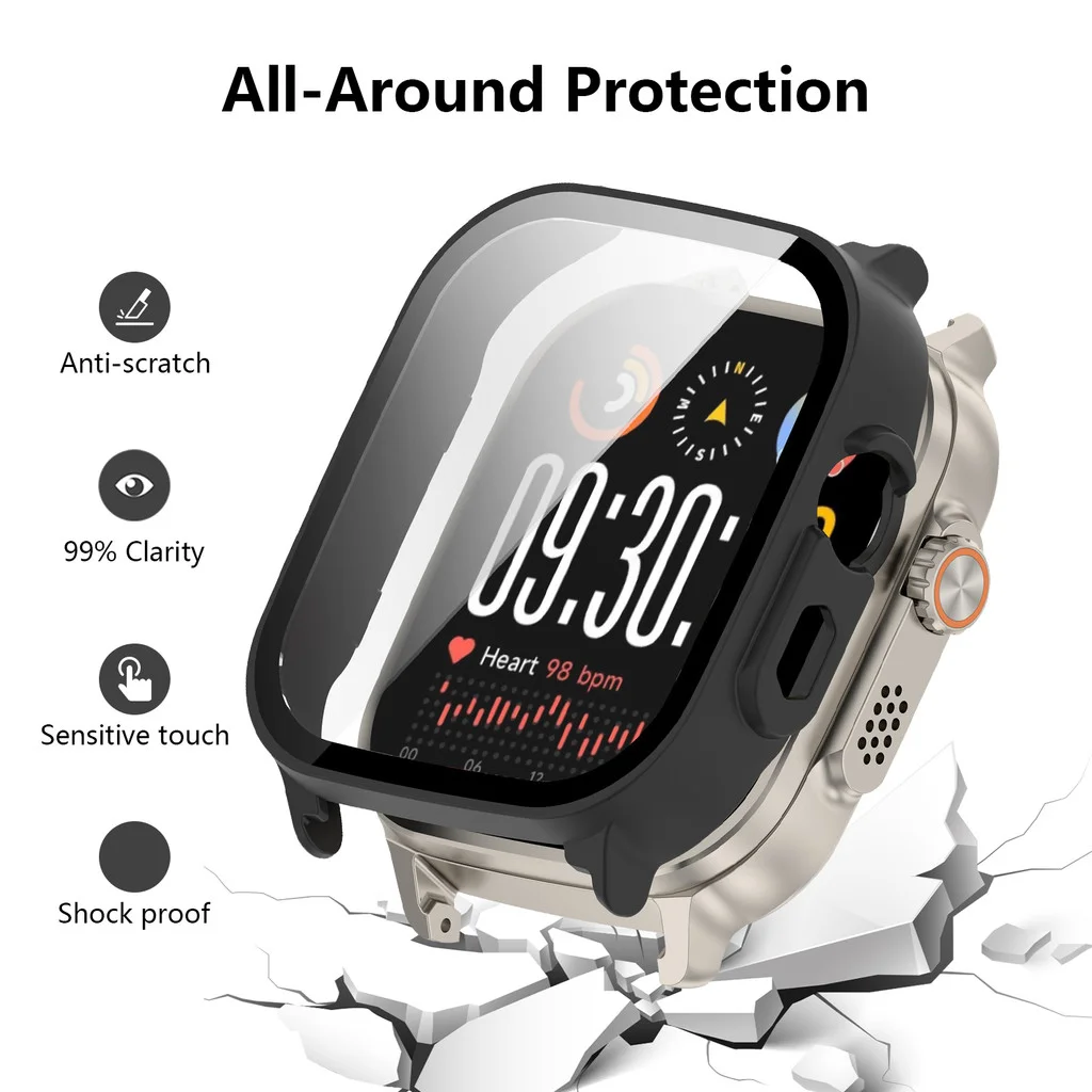 5-Piece Protective Set: Shell, Tempered Glass Protector, & Silicone Strap Band