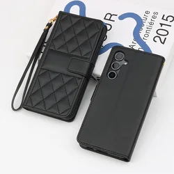 Premium Checkered Leather Phone Case with Card Slot Wallet Cover for Galaxy A52 4G 5G (Black)