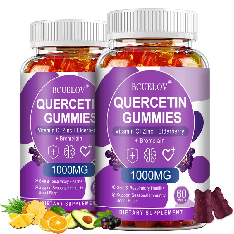 

Quercetin Gummies - with Vitamin C, Zinc, Elderberry - Support Skin, Immunity and Cells From Oxidative Stress, Non-GMO