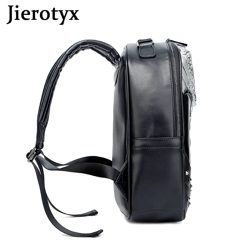 JIEROTYX Personalized 3D Snake Studded PU Leather Casual Laptop Backpack School Bag Gothic Vintage Rivet Travel Bags for Women