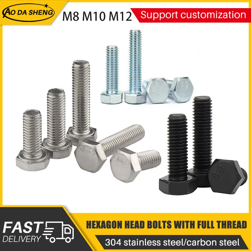 

AODASHENG External Hex Hexagon Head Screw with Full Thread M3 M4 M5 M6 304 Stainless Steel/Carbon Steel Hexagon Head Bolt DIN933