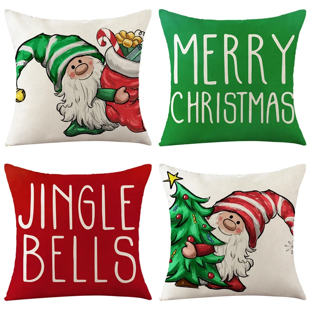 

2023 Merry Christmas Pillow Case Home Decoration Kawaii Spirit Printing Linen Cushion Cover Christmas Gift Throw Pillow Cover