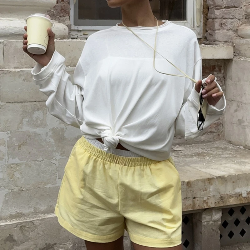 Women's New O-neck Long Sleeve T - Shirt Soft Fabric Oversized Trendy Knot Front Spring Autumn Fashion Tops