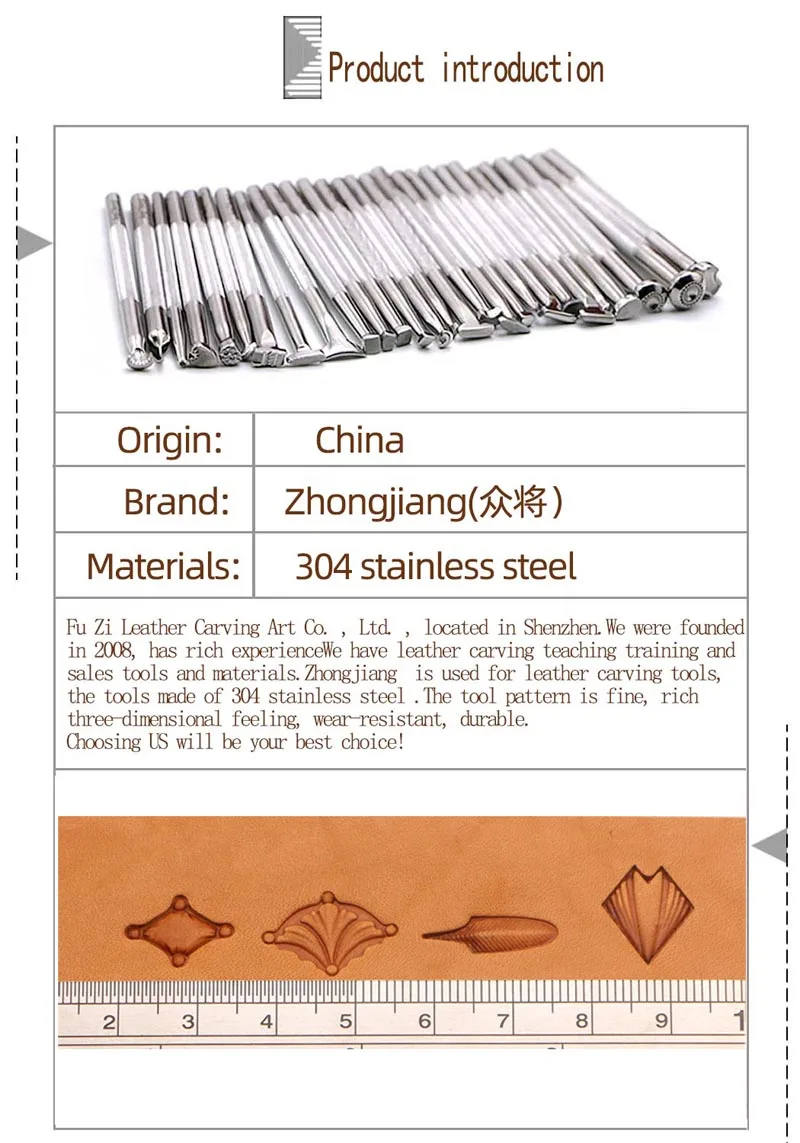 Description Picture 2 of itemLeather Stamping Tool Armor border Feather pattern E121 E122 E123 E124 Leather Carving Zhongjiang Stamps