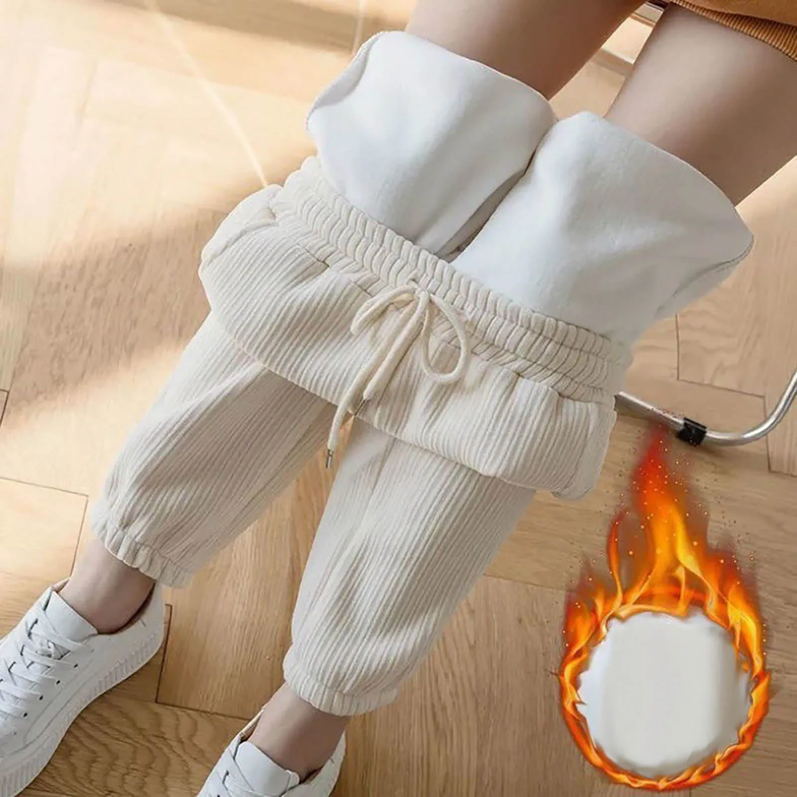 

Winter Fleece Lined Wide Leg Pants Casual Thicken Warm Baggy Sweatpants Women High Waist Korean Lamb Fluff Straight Pantalones