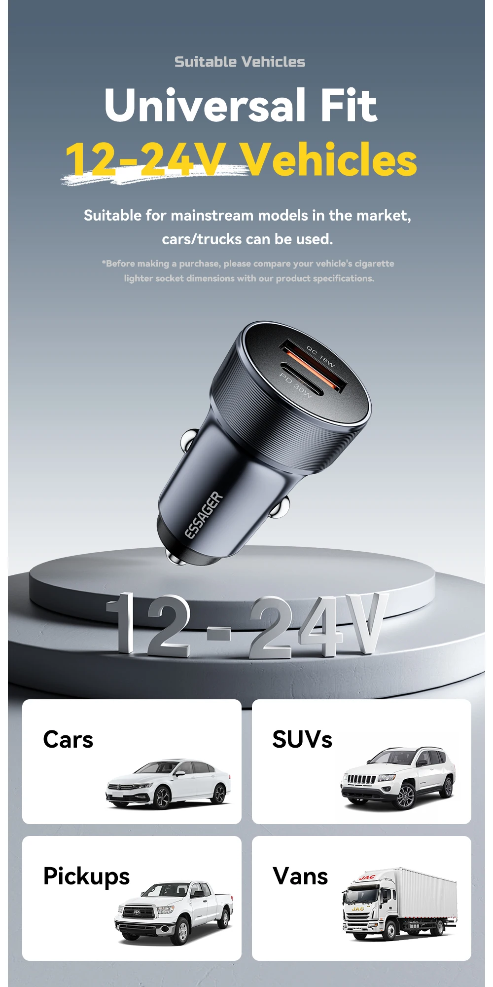 30W Mini Car Charger PD3.0 QC3.0 Quick Charge Type C Car Charger PD 22.5W Fast C