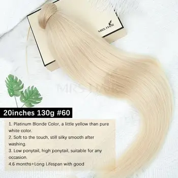 Blonde Ponytail Human Hair Natural Real Hair Extensions Wrap Around Clip on Ponytails Thick Ends Platinum Blonde 24inch 140G