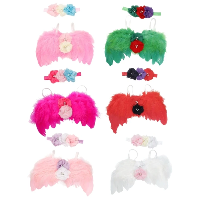 

Adorable Infants Angel Wing Newborns Feather Wing with Matching Headwear Fashion Headdress for Baby Photography Props