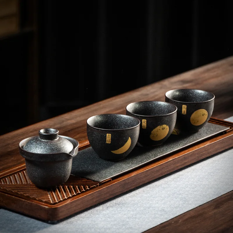 

Silver Spot Pot Set Quick Cup One Pot Fills Three Cups Office Business Mid-Autumn Festival Gift Kung Fu Tea Set Small Set Gaiwan