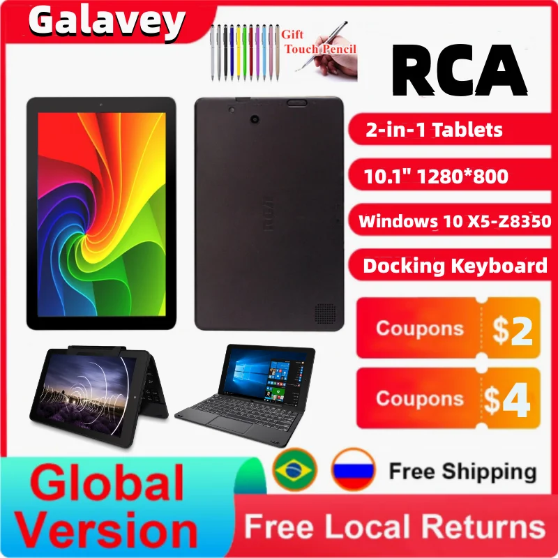 10.1 ''Rca Windows 10 Home Tablet Pc 2 In 1 Con Tastiera Quad Core 2Gb Ddr Ram 32Gb Rom Intel Atom X5-Z8350 1280 X800Ips Tablet