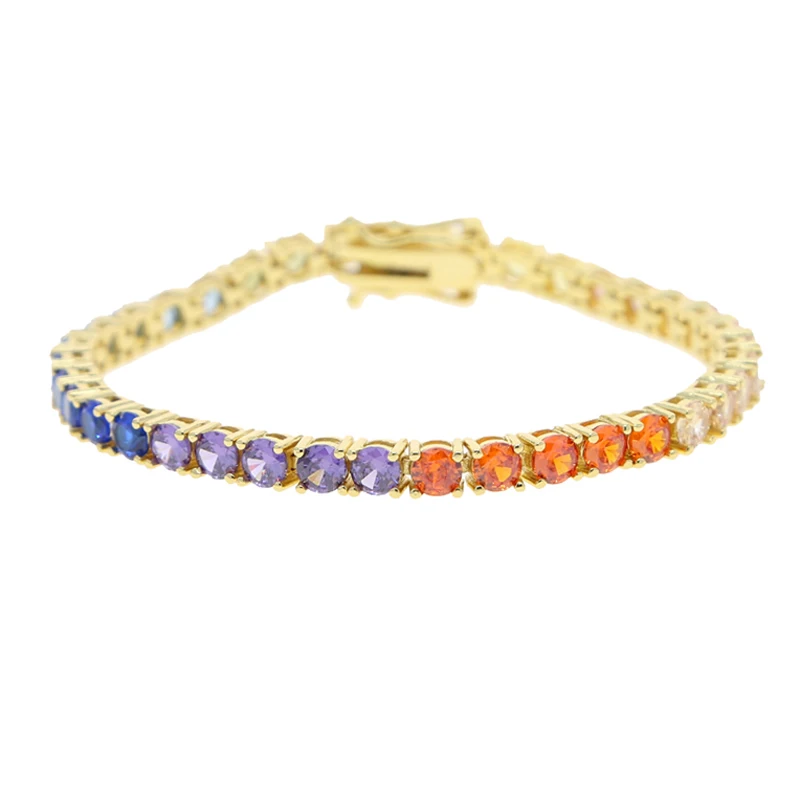2025 New Arrived Tennis Round Cubic Zirconia Bracelet For Women Girl Luxury Jewelry Gold Color Rainbow Cz Gorgeous Trendy Bangle 2