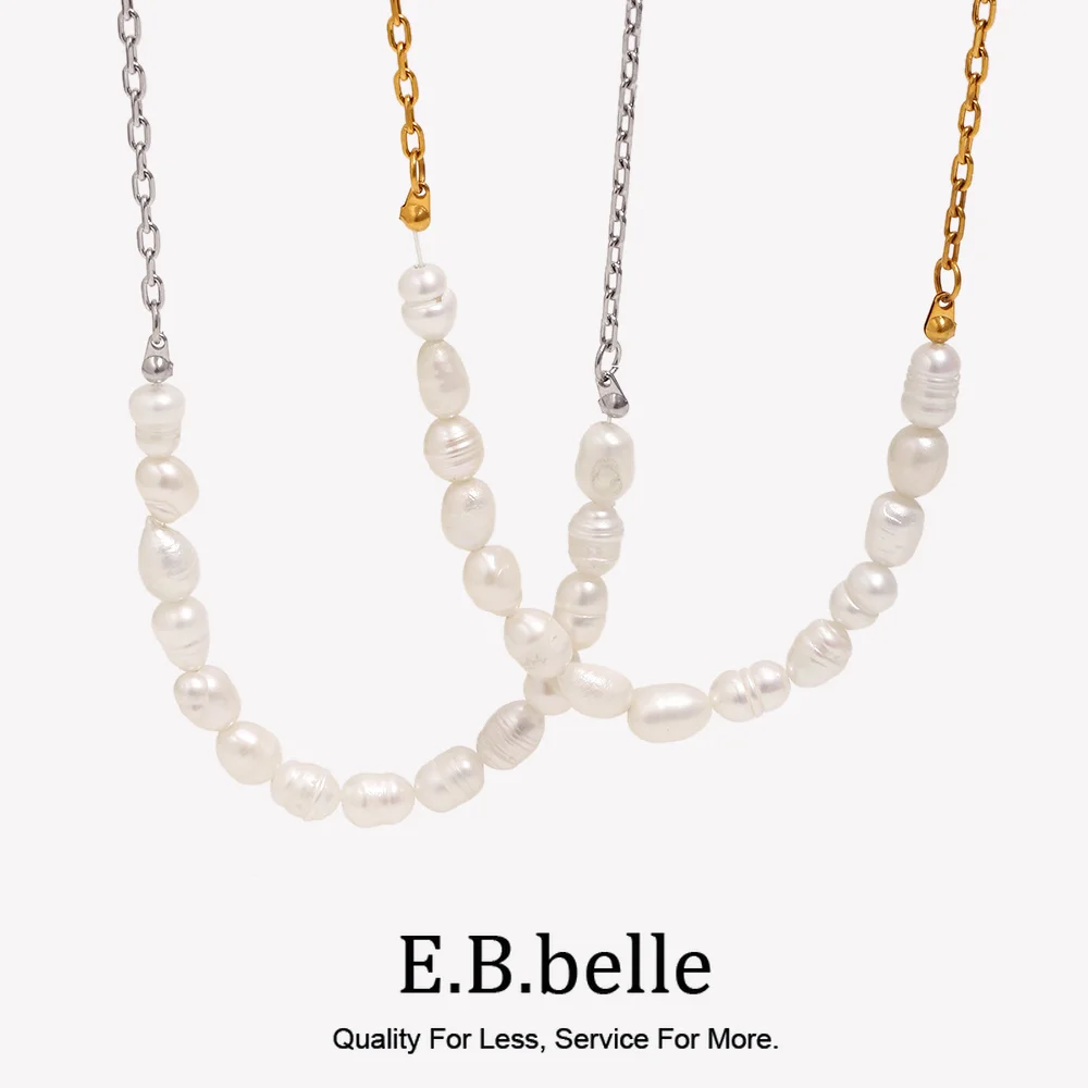 E.B.belle Barock-Perlen-Choker-Halskette 18K Vergoldeter Edelstahl Halsketten Anti-Verblassung Eleganter Modeschmuck Geschenk für Frauen