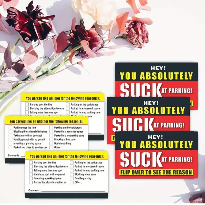 Suck At Parking Cards 2X3.5 Inch Prank Card Funny Labels Hilarious Parking Tickets 50X Multi Reasons Hilarious Violation